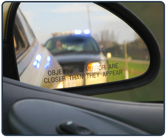Police Reflection in Car Mirror in Buffalo, NY